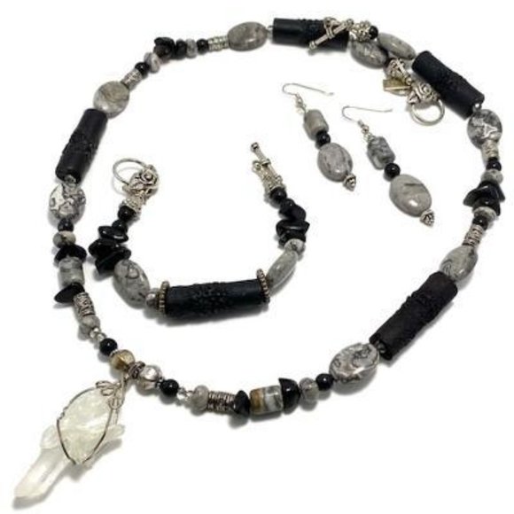 Handmade Jewelry Set by Surdigirl - Quartz, Jasper, Cinnabar, Onyx